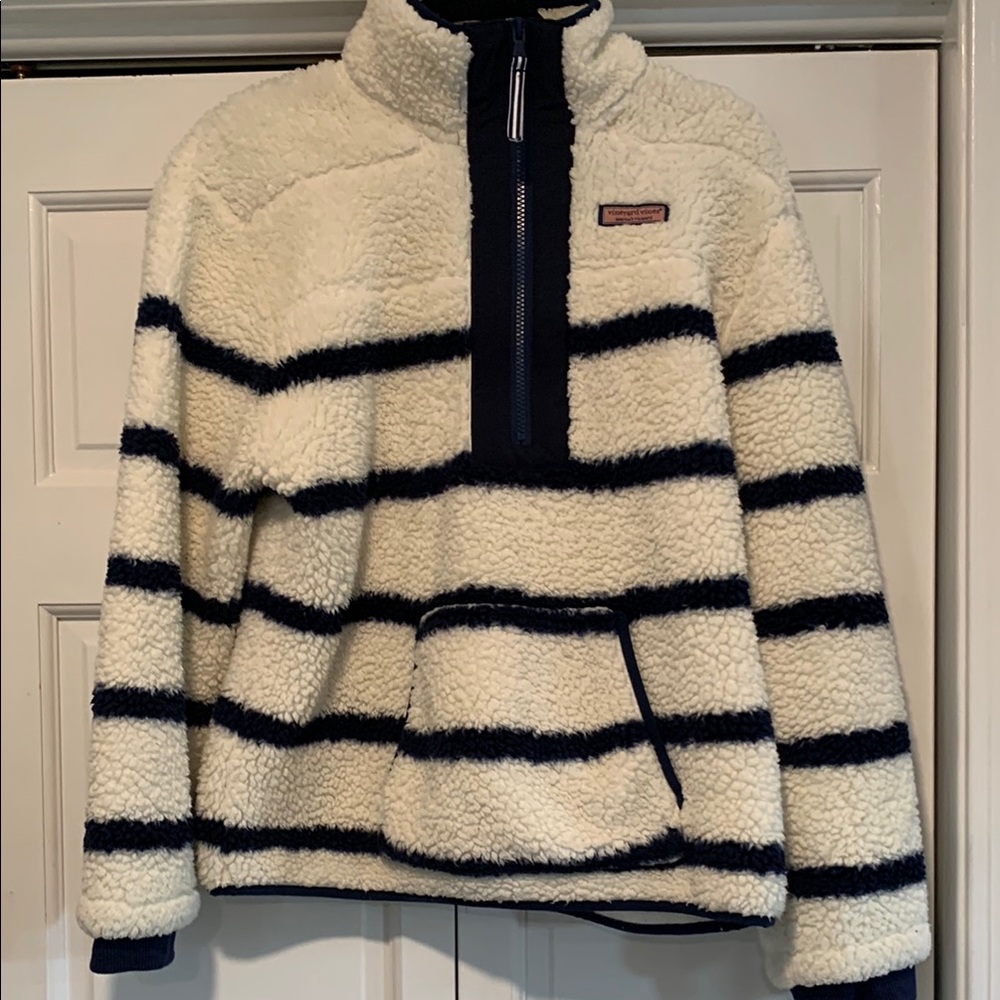 Vineyard Vines Cream and Black Striped Jacket
